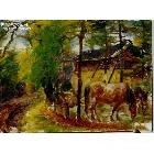 白魁 油画写生有马的村舍 类别: 风景油画