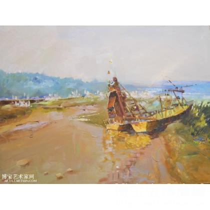 戚国强 《红河中的挖泥船》 类别: 风景油画